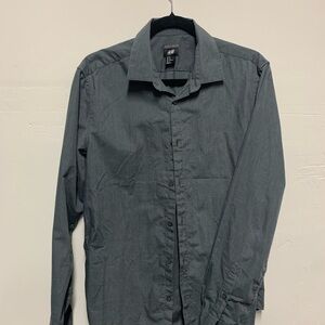 H&M Charcoal Easy Iron Shirt wide collar Fitted